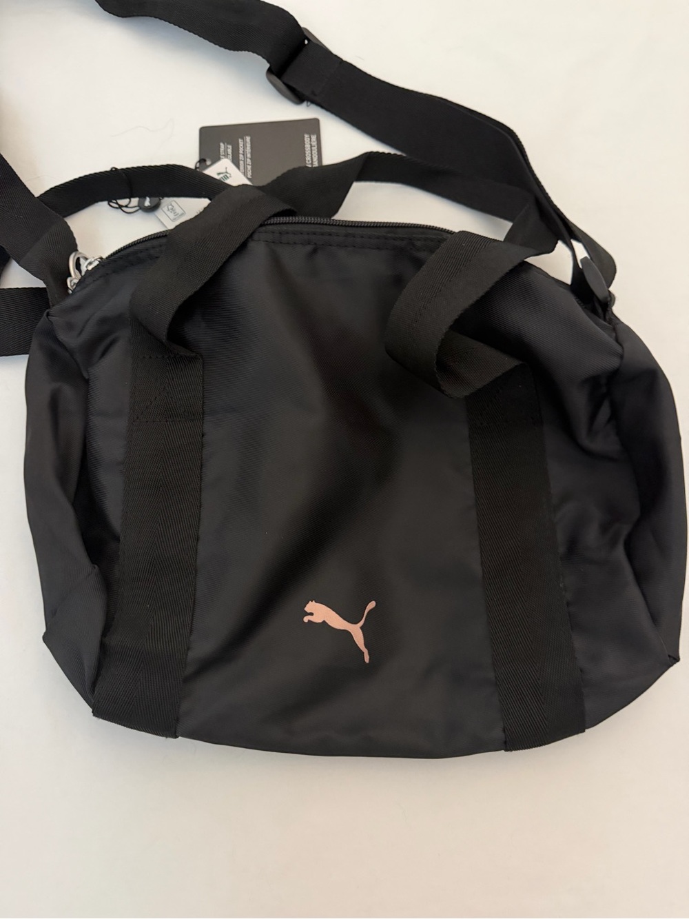 Puma Crew Crossbody Duffel - Black with Pink Puma Brand Handles & Strap